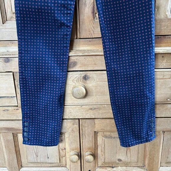 Tory Burch 25 Navy‎ Blue Red Skinny Pants Jeans Printed Dotted - Picture 9 of 14